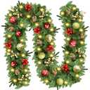 Christmas Garland with Lights, 9FT Prelit Christmas Garland Battery Operated Christmas Wreath with Pine Cones, Red Berries, Artificial Xmas Garland for Mantle, Fireplace, Stairs, Outdoor Decorations