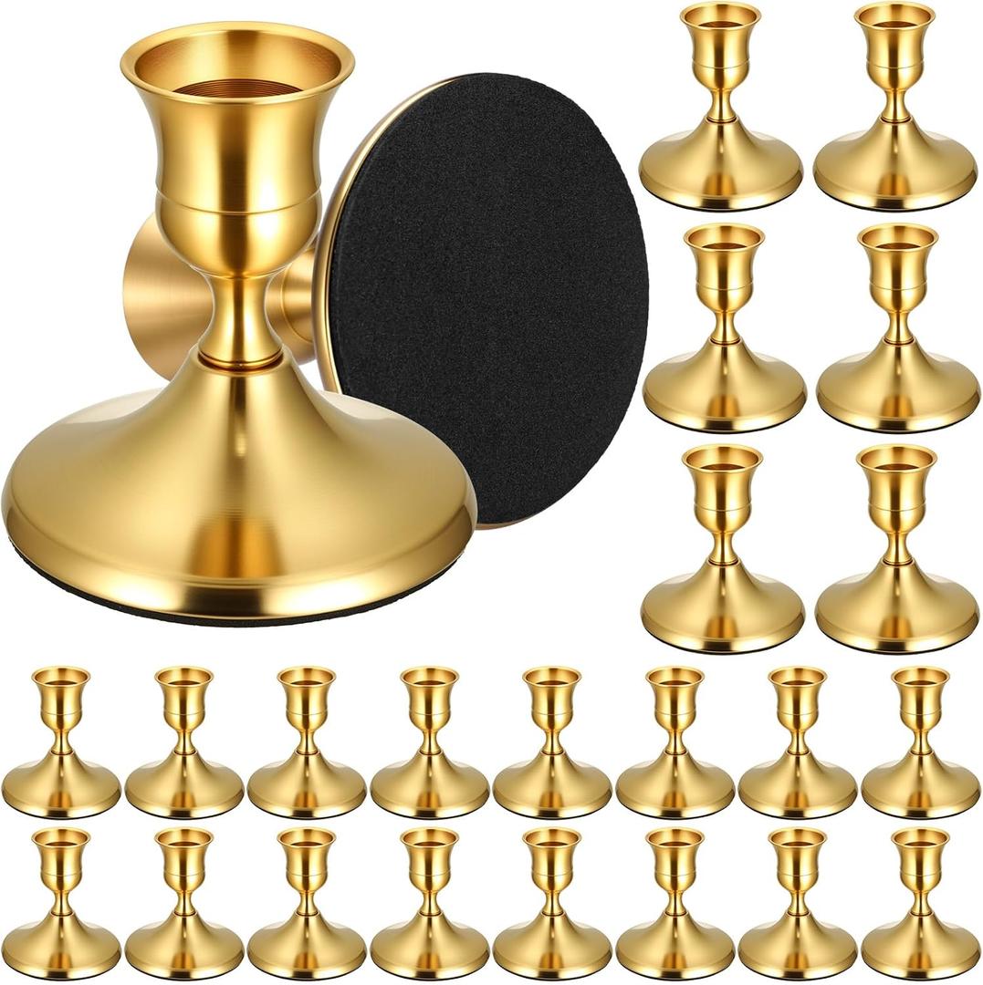 24PCS Brass Gold Taper Candle Holders Set, Vintage Metal Candlestick Holders for Table Centerpiece, Wedding Reception, Festive Christmas Mantel Decoration or Home Decor Gold