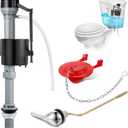 Saillong Universal Toilet Repair Kit Inside Tank, Include Fill Valve, 2 Inch Low Flow Rubber Flapper, Side Mount Flush Brass Handle, Adjustable Water Level Toilet Valve Kit(1 Set, Dark Grey, Red)
