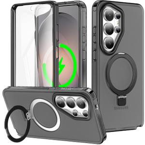 for Samsung Galaxy S26 Ultra Case with Magnetic Invisible Stand[Compatible with MagSafe] with Screen Protector Dual Layer Full Body Military Shockproof Translucent Phone Cover-Black