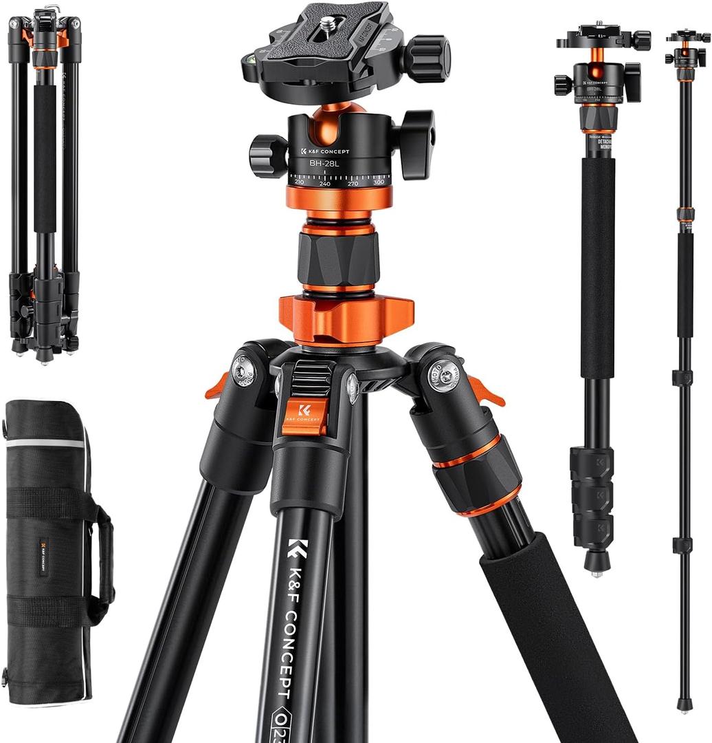 K&F CONCEPT Tripod for Camera, 78" Aluminum Camera Tripod, 81" Tripods & Monopods, Stable Heavy Duty Travel Tripod for DSLR Cameras, Max Load 22 lbs (K234A7+BH-28L)