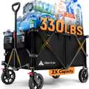 Hikenture Folding Wagon Cart, Portable Large Capacity Beach Wagon, Heavy Duty Utility Collapsible Wagon with All-Terrain Wheels, Outdoor Garden Cart Foldable Wagon for Sports, Shopping, Camping(Black)