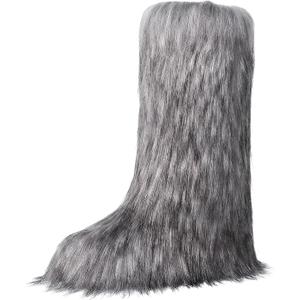 Women's Knee-High Faux Fur Boots - Furry Fluffy Warm Winter Snow Boots with Comfortable Round Toe for Cozy Outdoor and Indoor Use, Size 37