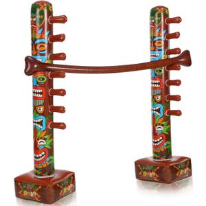 Jenaai Inflatable Tiki Limbo Game Luau Hawaiian Tropical Theme Fun Limbo Stick for Tiki Party Decors Summer Travel Pool Beach Aloha Party Supplies Indoor Outdoor Vacation Party Games