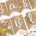 Baby in Bloom Baby Shower Burlap Banner, Flower Themed Baby Shower Decorations with Green Leaf String and Artificial petals and little Butterfly Decorations for Girls