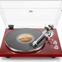 Belt Drive Turntable for Vinyl Record Player,Connect with Bluetooth Speakers or Active Speaker,Built-in Phono Pre-amp,USB Digital Output, Magnetic Cartridge, High-Gloss Wood Design(Red)