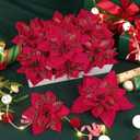 Alupssuc 24PCS 6"& 9" Red Artificial Poinsettia Christmas Flowers, Glitter Faux Ornaments for Xmas Tree Wreath Garlands New Year Home Decor, Red