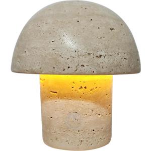 Natural Stone Mushroom Lamp - Handcrafted Travertine Night Light, Rechargeable with Type-C, Dimmable LED Accent Light for Bedroom & Living Room