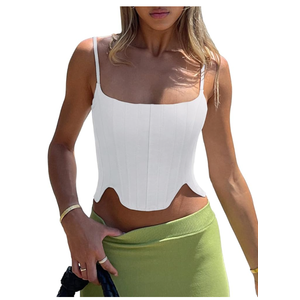 REORIA Women's Sexy Square Neck Trendy Sleeveless Adjustable Spaghetti Strap Corset Tank Crop Tops Size S