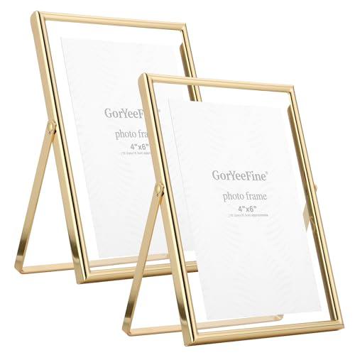 Gold 5x7" Floating Frame 2pack for Photo Sizes(3.5x5'',4x6'')for Adjustable Tabletop/Shelf Photo Frame,4x6'' Classy Gift floating frames for Wedding,Christmas,Birthady,Home or Office Decor.
