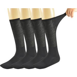 Yomandamor Mens Diabetic Over The Calf Socks,4 Pack Size 10-13 (Black)