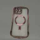 UEEBAI for iPhone 16 Pro Max Case, Cute Wave Frame Magnetic Phone Case Compatible with Magsafe Full Camera Protection Cover Soft Electroplated Phone Cover for Women Girls - Pink