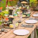 Zopeal Woodland Cupcake Stand Wooden Cupcake Stand Decoration Western Cake Holder Green Leaf Camping Cake Holder for Woodland Theme Wedding Baby Shower Forest Safari Birthday Party Supplies Decoration