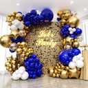 187PCS Royal Blue and Gold Balloons Arch Garland Kit, 5 10 12 18inch Royal Blue and Gold White Balloons with Gold Foil Balloons for Baby Shower Anniversary Wedding New Year Birthday Party Decorations