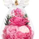 Gifts for Women Preserved Rose Forever Flower in Glass Angel Figurines Fresh Flowers for Delivery Prime Mothers Day Birthday Gifts for Mom Real Pink Roses for Grandma Sister Wife Her from Daughter