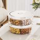 2 Pack Divided Serving Tray with Push-on Lid, 5 Compartments Round Plastic Food Storage Organizer, Snack Tray for Portable Snack Platters, Clear Organizer for Candy, Fruits, Nuts