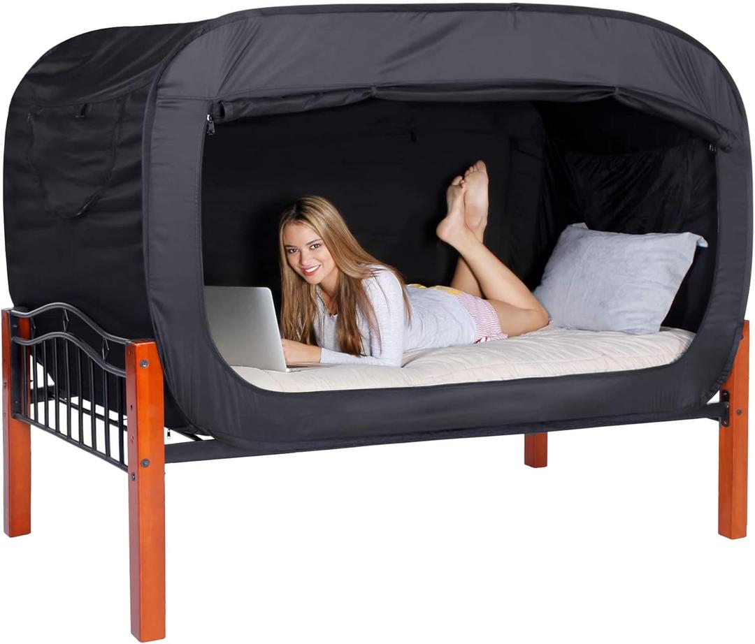 Bed Tent Twin Bed Canopy Portable Dream Tent for Kids and Adult Indoor Sleeping Tents with 2 Doors Breathable Private Space Tents, Black (41.3"W x 78.7"L (Pack of 1))