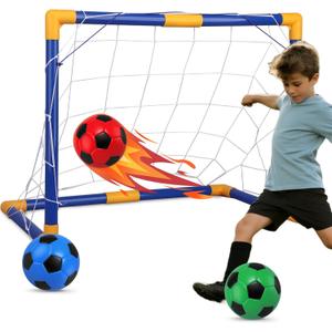 Soccer Goal Set 23" W18" H12" D, Portable Soccer Goal Training Equipment, Mini Soccer Net with 3 Soccer Ball for Sports Game, Soccer Set for Kids and Youth