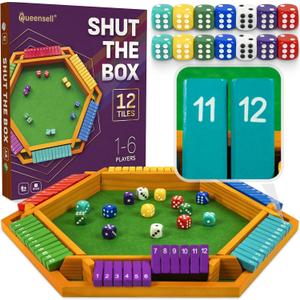 Color Shut The Box Game Wooden Board for 16 Players 16-Inch Large 12 Numbers Dice Board Game for Adults & Kids Ideal for Family Game Night
