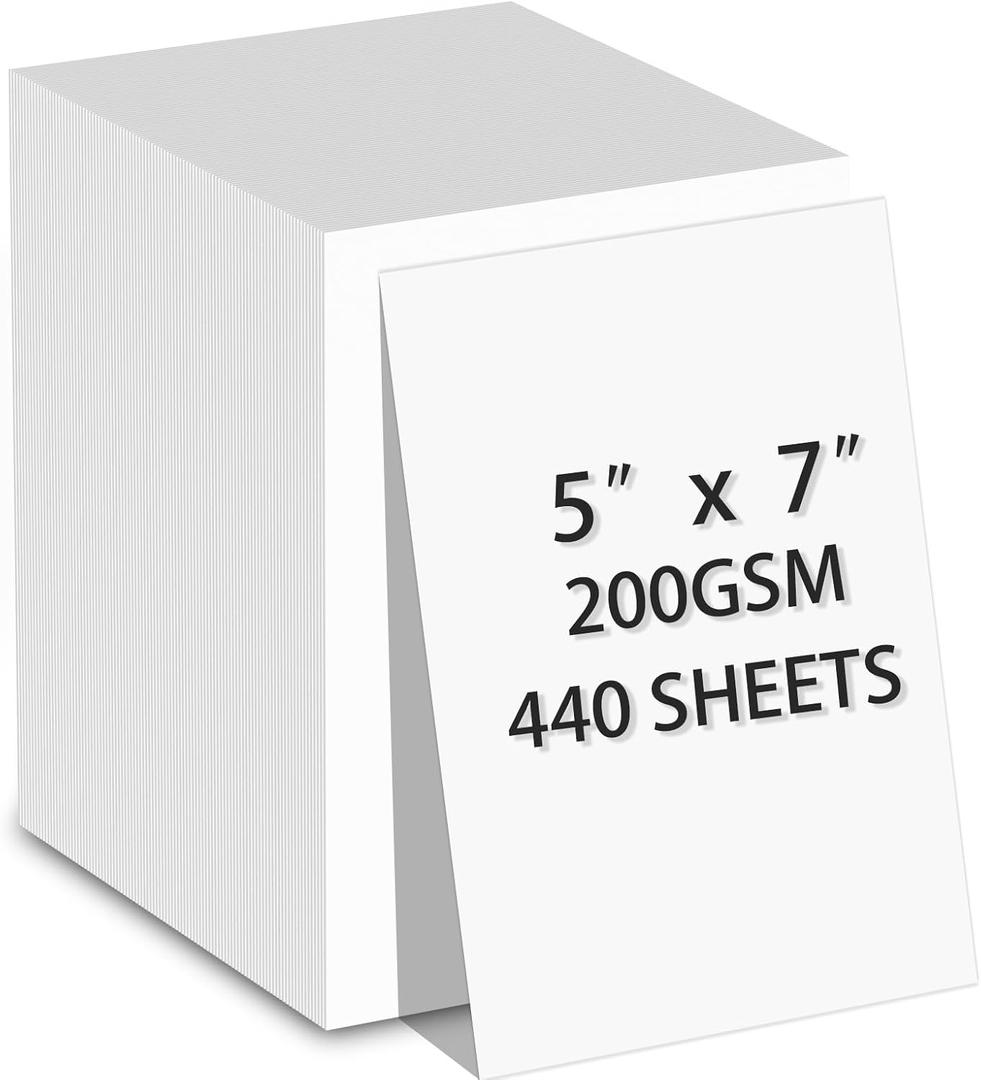 Premium White Cardstock Paper (5x7 Inch) 440 Sheets, 200 gsm Heavyweight Card Stock for Printing, Crafts, Invitations | Smooth Printer Cardstock Paper | Bulk Card Stock for DIY & Professional Use