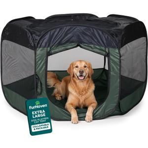 FurHaven Portable Pet Playpen for Dogs & Cats, Foldable Indoor Kitten Playpen with Mesh Sides, Pop Up Travel Dog Pen, X-Large, Hunter Green
