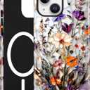 Jusy Compatible with MagSafe Flower Case for iPhone 14 Plus, Aesthetic Stained Glass Floral Magnetic Phone Case, Soft TPU and Hard PC Protective Cover for Women Girls (Shiny) - Bouquet