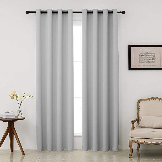 Pickluc Blackout Curtains with Grommet 84 Inches Long 2 Panels Burg, Light Blocking Window Drapes for Living Room, Privacy Protection, Thermal Insulated, Noise Reduction, Gray, 52" W x 84" L