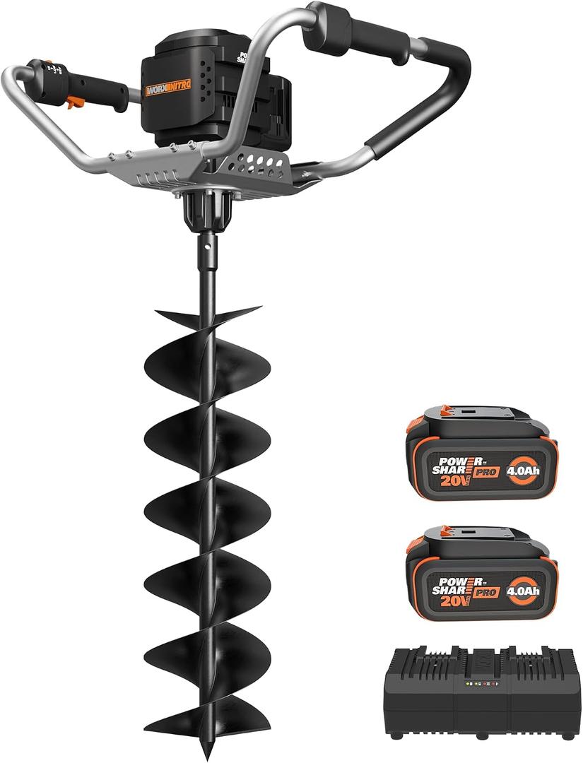 WORX Cordless Earth Auger, 40V 8" Digger, WG865 | Brushless motor; 8" drill bit; 45cc gas-equivalent power; 59 ft-lbs torque, 220rpm; 26.9lb portable body for fence & planting