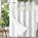 AmazerBath No Hook Shower Curtain and Liner Set, Shower Curtain with Liner and Hooks Built-in Less Time, Heavy Duty Double Waterproof Farmhouse Shower Curtain Set for Bathroom, Grey, 74"x72"