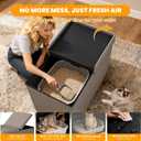 3-in-1 Cat Litter Box Enclosure with Odor Control, Multi-Functional Hidden Litter Box Furniture Bench, Dog Proof, Space-Saving Ottoman Cabinet with Flip-Up Lid, Storage Footrest, Light Grey