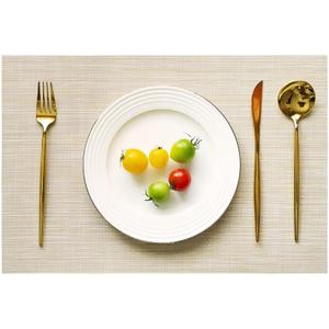 Placemats Set of 6 Vinyl/Plastic Woven Place Mats for Kitchen Table Indoor/Outdoor Washable Placemat Wipeable Dining Table Mats (Beige,6)