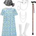 Old Lady Costume for Women, Adult 100 Days of School Adult 100 Days of School Costume Grandma Dress Up Costume Accessories, One Size
