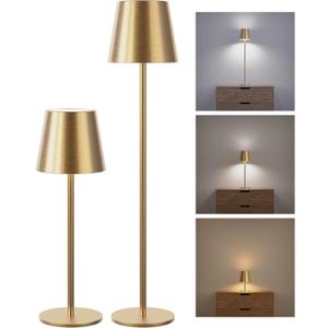 JACKYLED Cordless Table Lamps Rechargeable, 3 Adjustable Height, 5000mAh Battery Operated, 3 Colors Smooth Dimming, Portable LED Waterproof Gold Lamp for Dining, Bedroom, Outdoor (2 Pack)