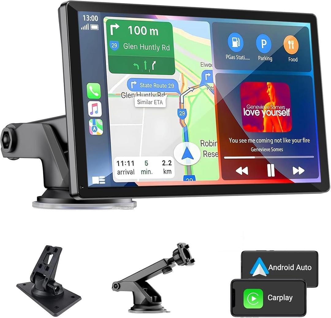 9 Inch Portable Carplay Screen for Car,Wireless Carplay & Android Auto Touch Screen,Car Audio Receivers with Bluetooth,Mirror Link,Siri,GPS Navigation,Voice Control