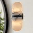 12.5 Inch Modern Resin Wall Sconce - Imitation Marble Pill Shape with Aged Brass, Handmade Organic Textured Light Fixture for Bedroom, Living Room (Black)