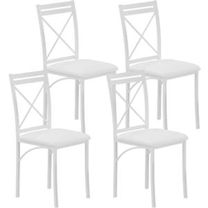 VECELO Metal Dining Chairs Set of 4, Steel Legs and PU Leather Cushion Seats for Kitchen, Living Room, White