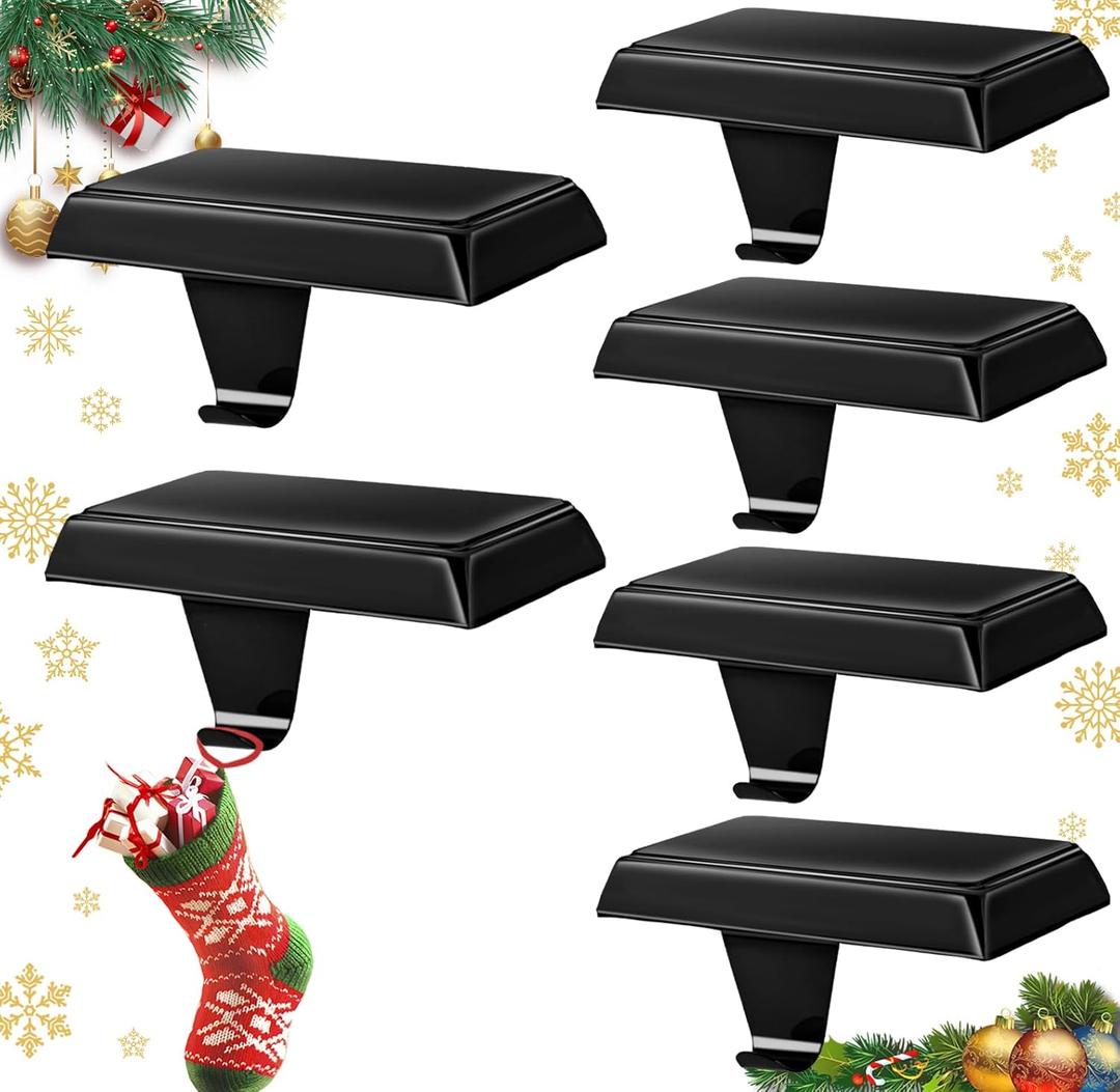 Stocking Holders for Mantle Set of 6, Metal Christmas Stocking Holder, Weighted Stocking Hangers with Non-Slip Protective Pad, Mantle Garland Hanger for TV Stand | Staircase | Dresser