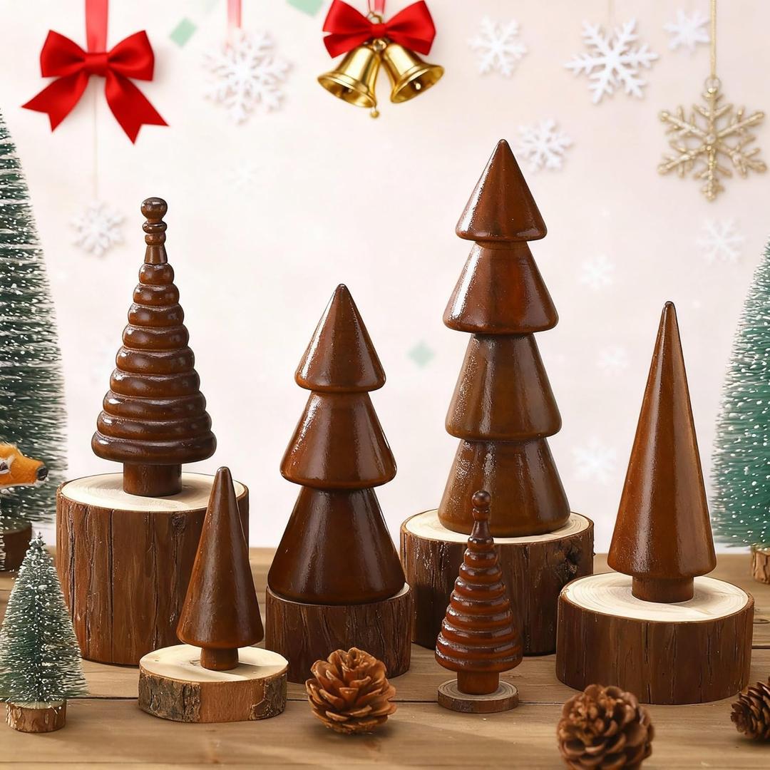 Namalu 6 Pcs Vintage Wooden Christmas Tree Wood Farmhouse Christmas Trees Rustic Xmas Table Centerpiece Figurines Handmade Unfinished Ornaments for Craft Tabletop Winter Holiday Mantel Shelf(Brown)