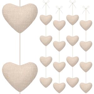 Thyle 4 Pcs Valentine Day Rustic Heart Decor Hearts Garland Ornaments Farmhouse Country Neutral Hanging Decor Sign Rustic Wall Art Crafts for Wedding Home Indoor Outdoor