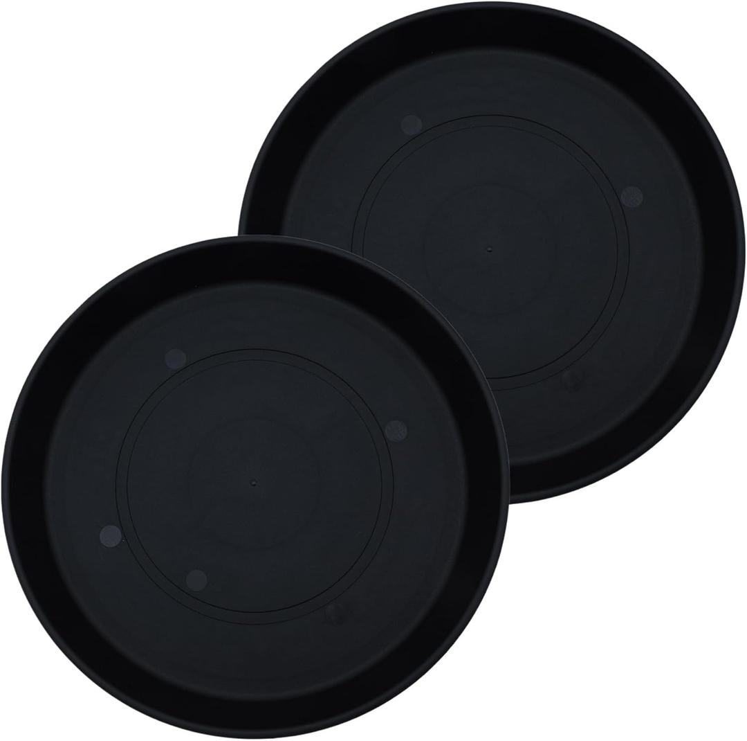 The HC Companies 21 Inch Prima Round Plant Saucer, Lightweight UV-Resistant Plastic Outdoor & Indoor Flower Pot Tray, 2-Pack Plant Pot Trays for Garden & Home Decor, Black