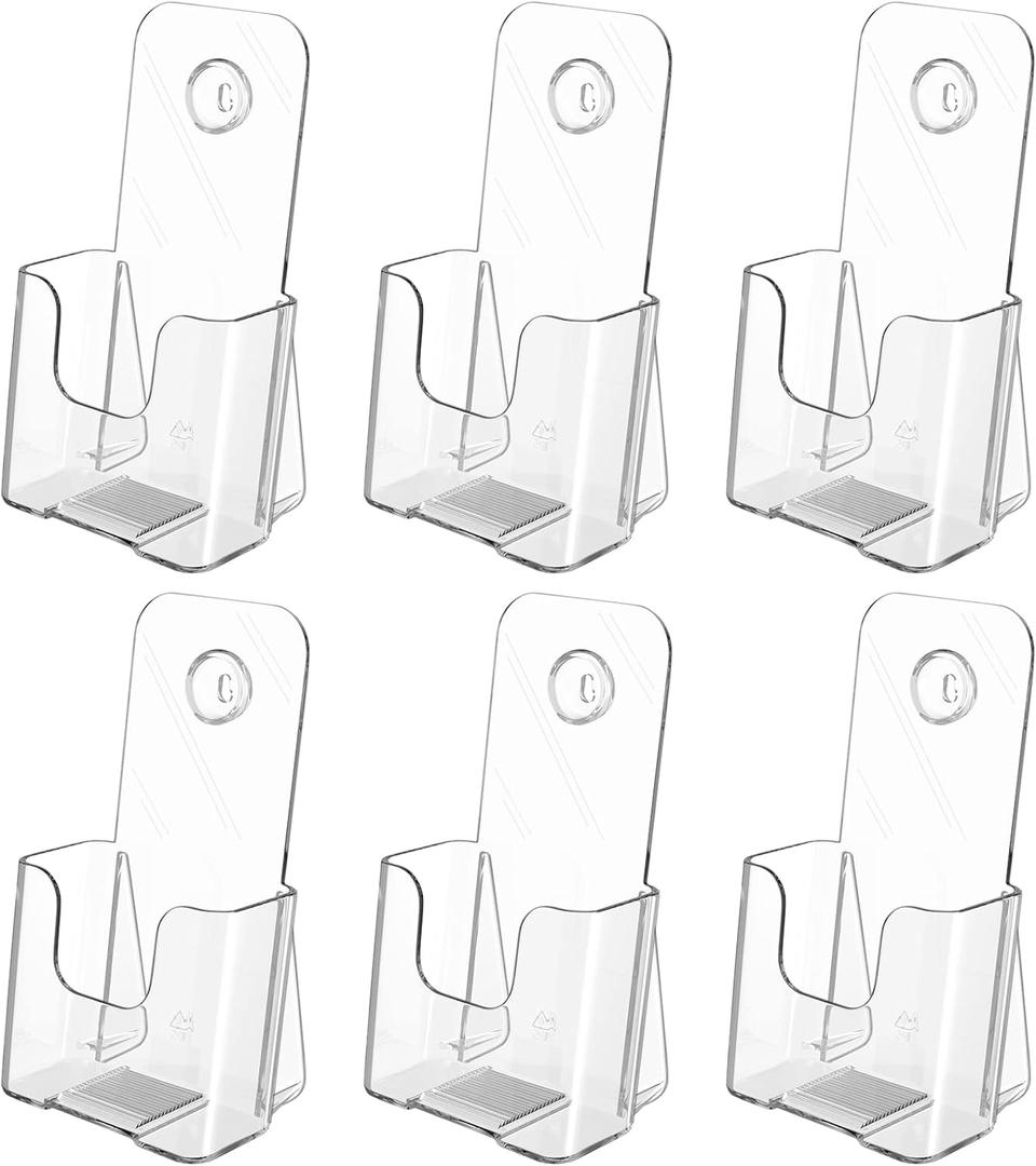MaxGear 6 Pack Acrylic Brochure Holder, Trifold 4 inches Wide Plastic Literature Holder For Pamphlets, Flyers, Rack Cards, Wall Mount Clear Countertop Organizer Display Stand, Office or Home Use