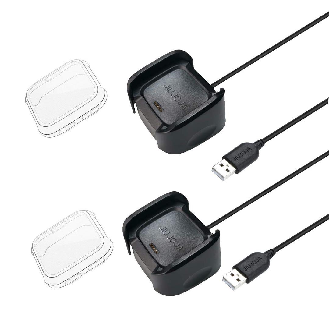 JIUJOJA 2Pack Compatible with Fitbit Versa Charger,Versa Special Edition Charger, Replacement Charging Cradle Dock Stand Cable and 2pcs TPU Case Protector for Smart Watch