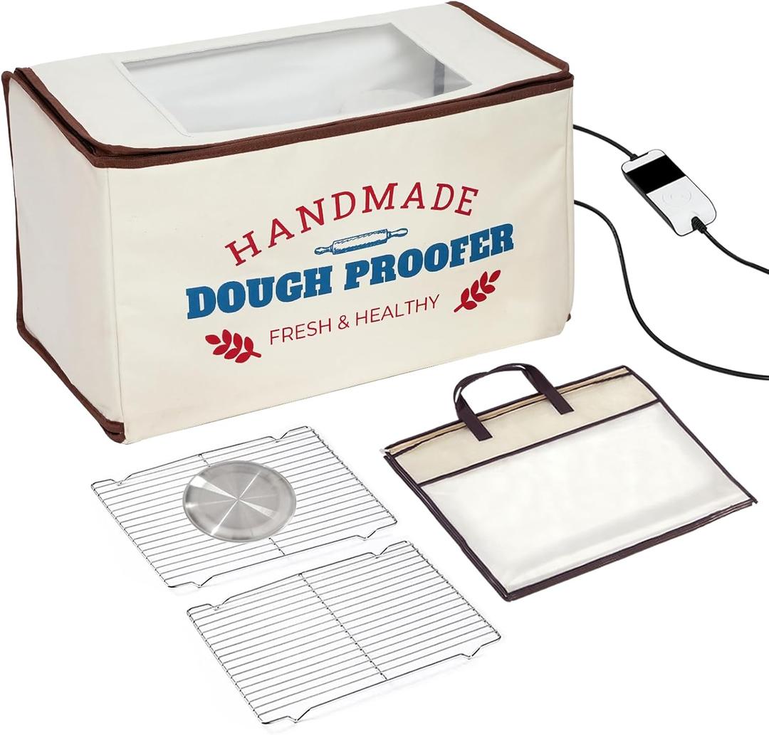 Extra Large Folding Dough Proofing Box with 3-Sided Heating, Temp Control (50-130), 24-Hour Timer, Beep Alert, Storage Bag  Ideal for Sourdough, Pizza, Yogurt & Seed Starting (L-21.6 x 11.8'' x 11.8'', OFF-WHITE)
