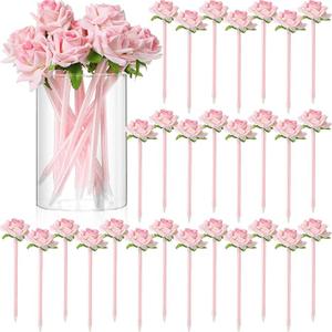 28 Pcs Valentine's Day Flower Rose Pens Valentine Gifts Artificial Floral 0.5mm Black Ink Gel Pen for Valentines Gifts Wedding Mother's Day Home Office Supplies(Pink)