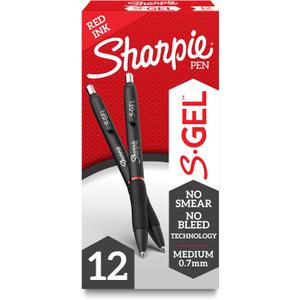 Sharpie S-Gel Pens, Medium Point (0.7mm), Red Gel Ink, 12 Count - Classroom, Teacher Supplies