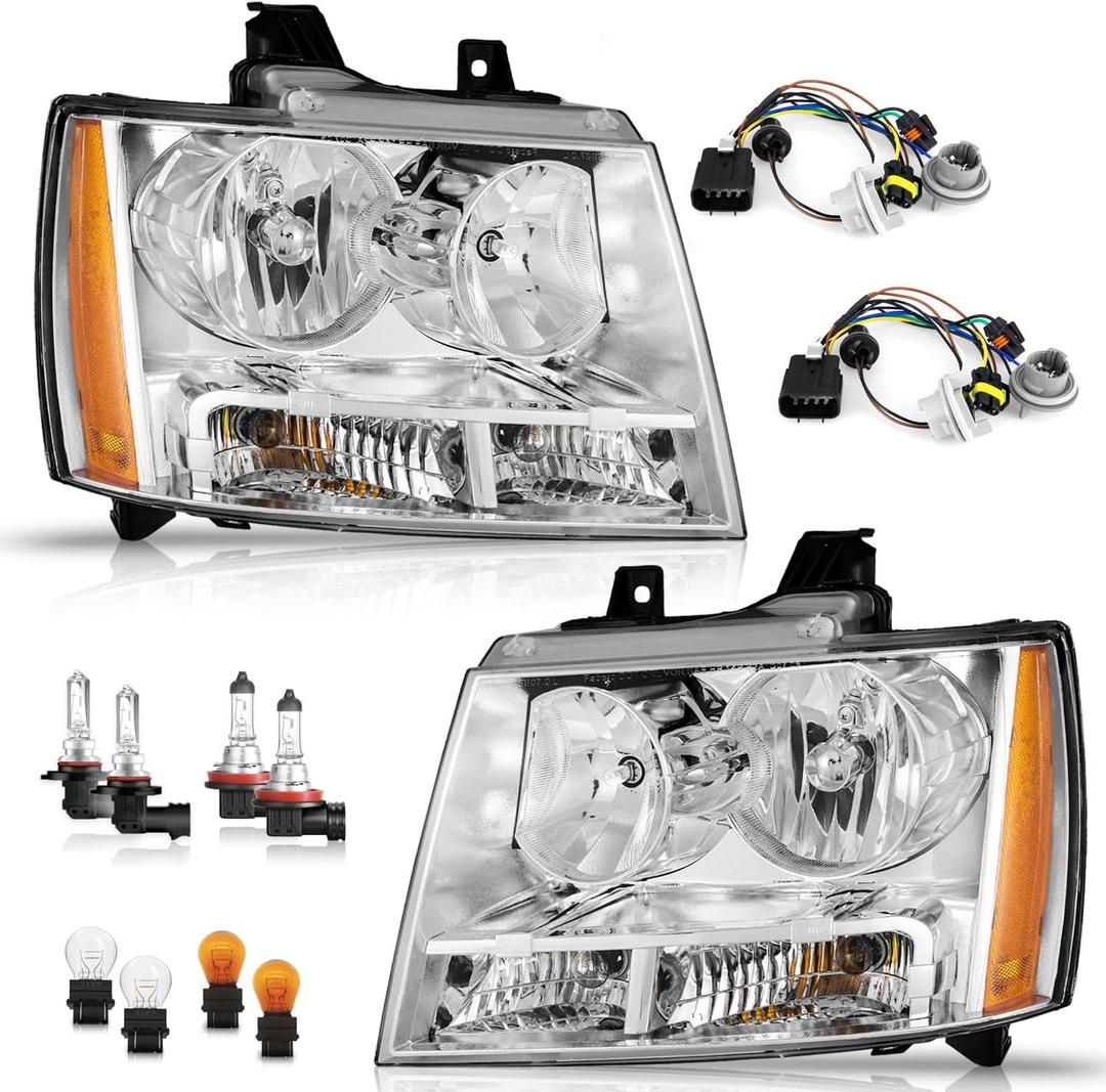 WEELMOTO Headlights Pair for 07-14 Chevy Avalanche/Suburban, 08-13 Tahoe