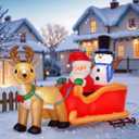 Christmas Inflatables, Reindeer and Snowman Blow up Yard Decoration with LED Lights, 6.5 ft Display Inflatables with Lights & 8 Stakes for Christmas Outdoor Decorations (White 01)