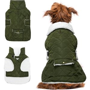 Dog Winter Coat - Windproof Fleece Warm Thick Dog Jacket Clothes for Snow Rainy Cold Weather - Green Pet Vest Coat Outfits for Small Medium Large Dogs - Indoor & Outdoor Use (S-XXL)