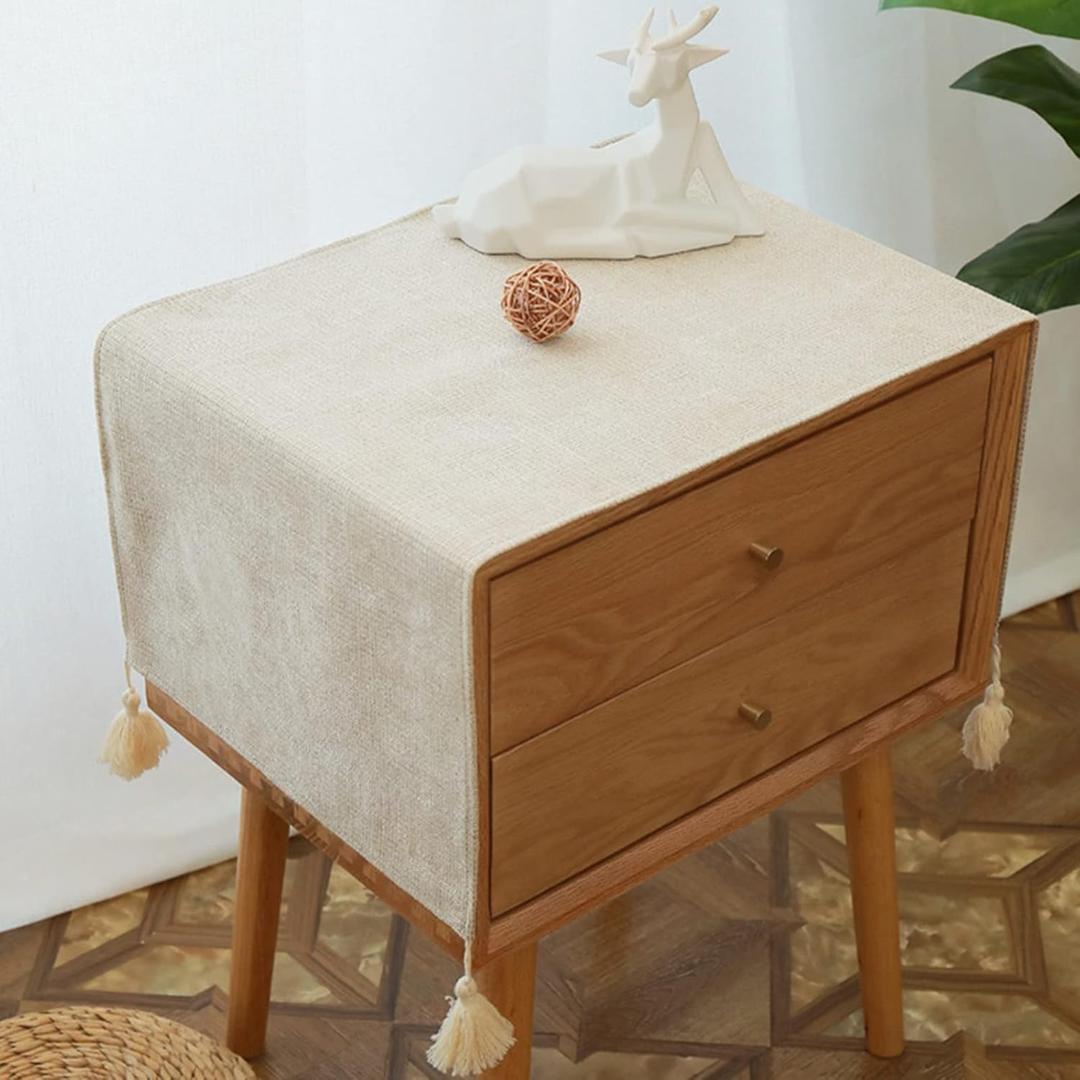 Simple Bedside Table Cover Cloth nightstand Tablecloth Cover Small Square Tablecloth Suitable for end Table Side Table Cabinet (15.7 * 35.4 inches,Beige)