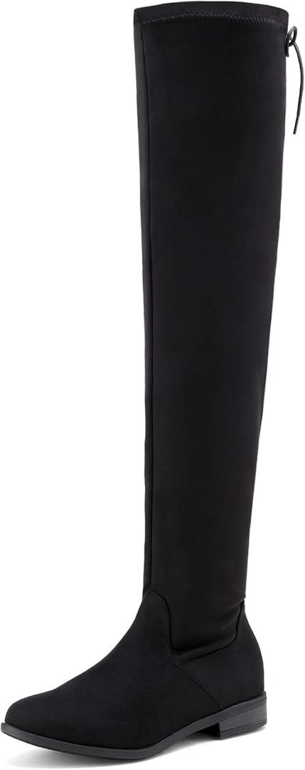 DREAM PAIRS Women's Over The Knee High Low Block Heel Riding Boots Uplace Lei (8, Black)